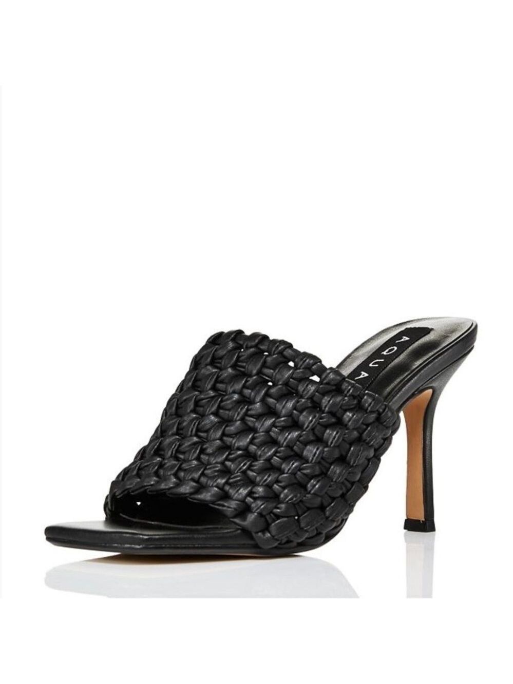 AQUA Womens Woven Katy Square Toe Stiletto Slip On Slide Sandal - NWT